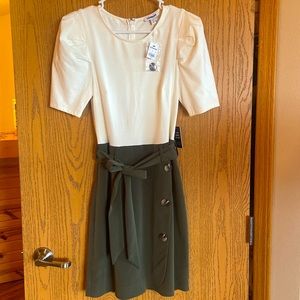 Small Express Cream & Olive Green Dress